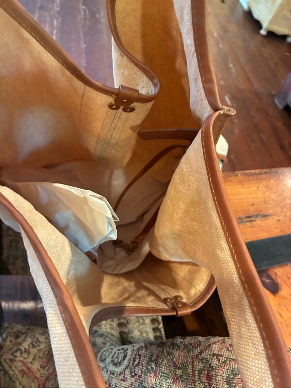 Jerome Dreyfuss Beige Canvas Tote with Brown Trim - Picture 5 of 6